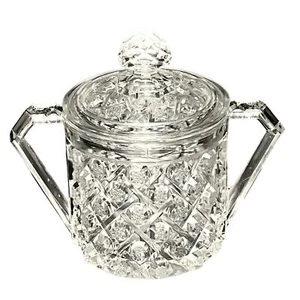 Vintage Cambridge GLASS CRACKER JAR & LID With Handles Covered Cookie Candy Dish - Picture 1 of 8
