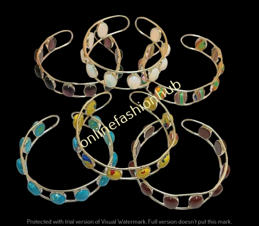 Brazalete brazalete de cuarzo rosa y mezcla de piedras preciosas enchapado en plata de ley 925 joyería de regalo Foto 1 de 4