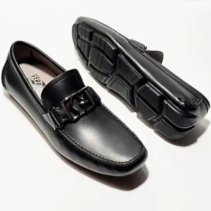 NEU Ferragamo 11 D Peter schwarz Kalbsleder Herren Gancini Halbschuhe Fahrer elegant - Bild 1 von 5