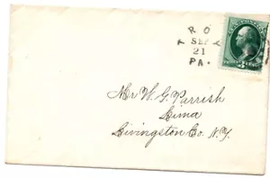 3C,Unique TROY,PA, PM to Livingston,N.Y Fancy cogwheel cancl. - Picture 1 of 1