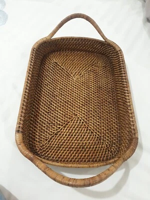 Pampered Chef Woven Selections Rectangle Wicker Serve Basket Handles 16x11 - Image 1 of 4