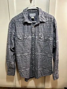 VTG Rockmount Ranch Wear Men’s Aztec Blue Square Pearl Snap Shirt Size Medium - Picture 1 of 9