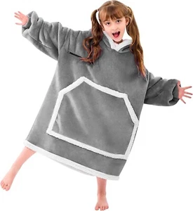 IFNOW Kids Wearable Blanket Hoodie Oversized Sherpa Fleece Sweatshirt with Hood - Picture 1 of 4