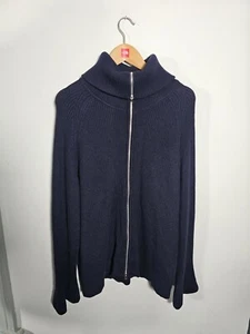 Jigsaw Roll Neck Full Zip Jumper Women's 2XL Relaxed Navy Blue Wool Knit UK 18 - Picture 1 of 13