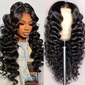 40in Loose Curly Lace Front Wig 200% Density Brazilian Human Hair Pre-Plucked - Picture 1 of 9