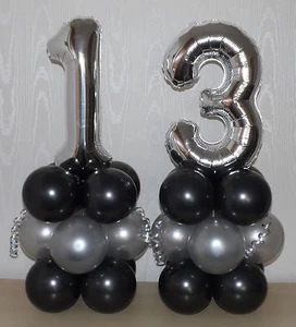 13th BIRTHDAY- AGE 13 - SILVER - PARTY - FOIL BALLOON DISPLAY -TABLE CENTREPIECE - Picture 1 of 2