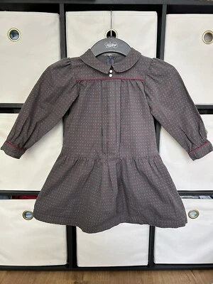 Jacadi Paris Girl's 4 Gray Pink Long sleeved Collared vintage styled dress - Image 1 of 4