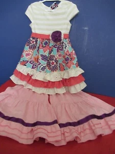 P21) Girls Size 4T Two Piece Outfit trim Multicolored Counting Daisies - Picture 1 of 12