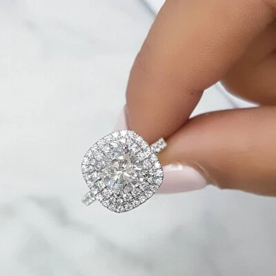 3 CT Cushion Lab Created Engagement Wedding Diamond Ring 14k White Gold Finish - Image 1 of 4