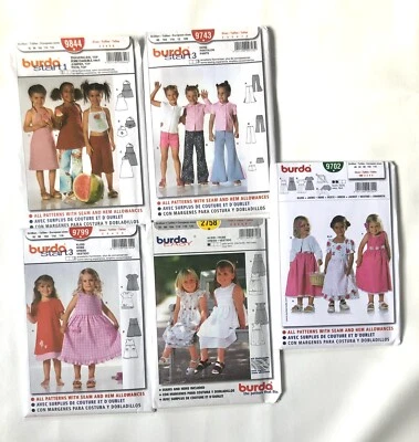 Burda Girls Sewing Patterns 9844, 9743, 9702, 9799, 2758 Uncut, FF, Dress, Apron - Image 1 of 4