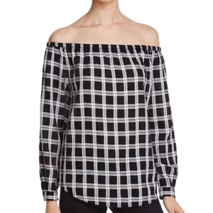 Top Rag & Bone Greta a quadri spalle scoperte nero donna taglia M preppy autunno - Foto 1 di 11