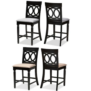 2 Verina Brown Counter Stools Solid Oak Wood Modern Contemporary Grey Tan Fabric - Bild 1 von 23