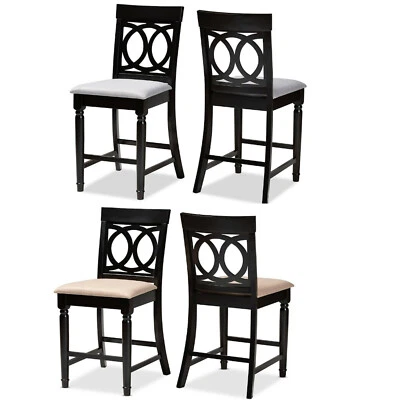 2 Verina Brown Counter Stools Solid Oak Wood Modern Contemporary Grey Tan Fabric - Image 1 of 4