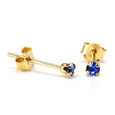 9ct Gold 2mm Small Round Crystal Stud Earrings / Cute Plain Simple Studs / CZ