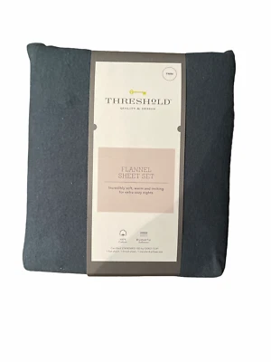 NEW  Threshold- Solid Flannel Sheet Set, Twin, Dark Blue - Image 1 of 3
