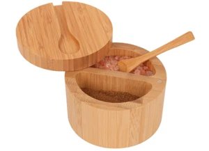 Wooden Seasoning Jar Salt Cellar With Swivel Lid and Spoon Kitchen Supplies - Picture 1 of 1
