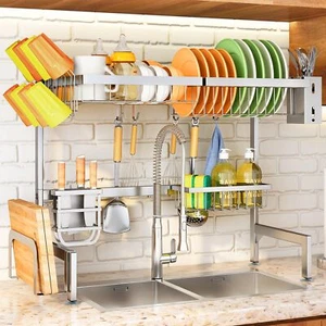 Over The Sink Dish Drying Rack Adjustable 26.8" to 34.6" Large Dish Drainer D... - Picture 1 of 9