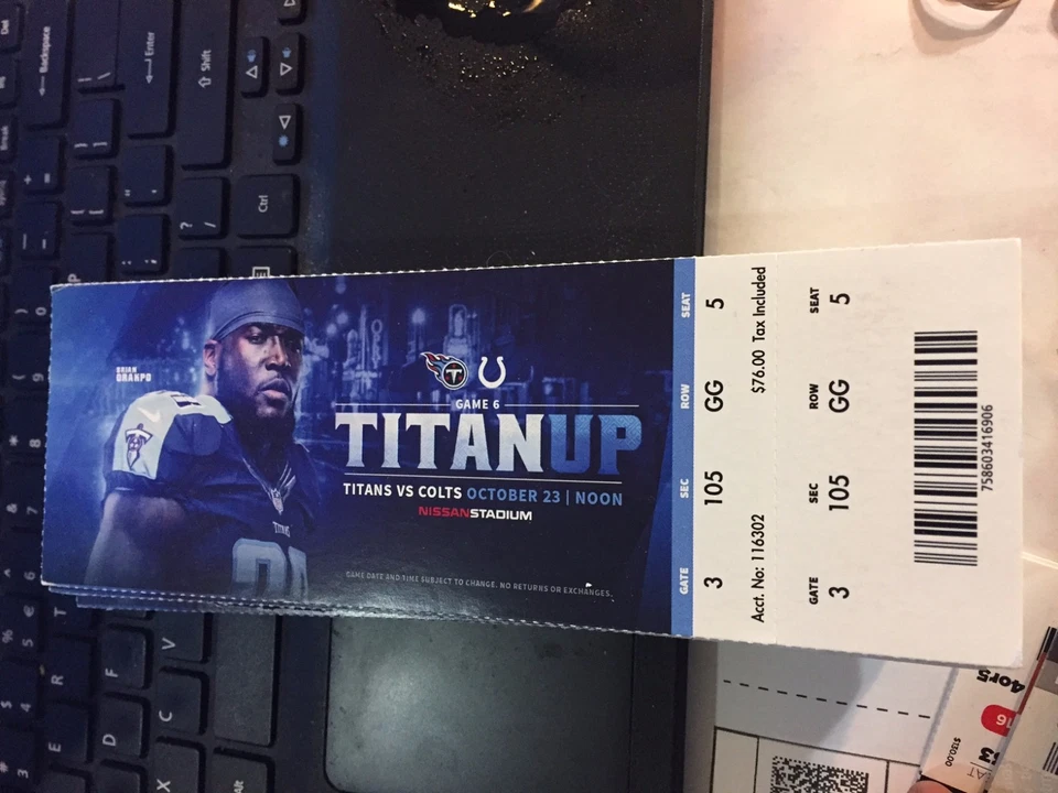 2016 TENNESSEE TITANS VS INDIANAPOLIS COLTS TICKET STUB 10/23 BRIAN ORAKPO - Image 1 of 1