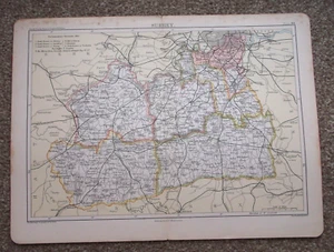 c.1885 Antique Map of Surrey Plate 40 Published by A&C Black London. - Picture 1 of 2