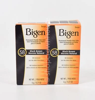 Color de cabello en polvo permanente 2 Bigen #58 NEGRO MARRÓN sin amoníaco ni peróxido Foto 1 de 2