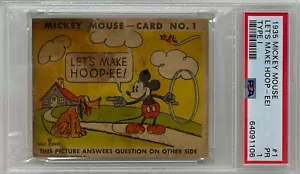 1935 Mickey Mouse Gum Card Type I Let's Make Hoop-ee! #1 Walt Disney PSA 1 - Picture 1 of 2