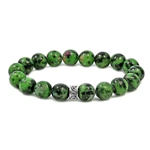 NOV9M 26.00ct Ruby Zoisite 10mm Beads & 925 Sterling Silver Stretch Bracelet 7" - Picture 1 of 4