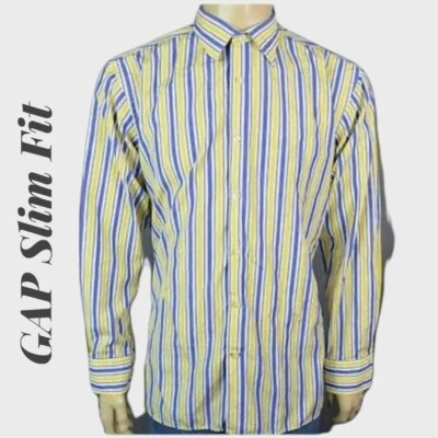 Camisa GAP amarilla azul a rayas manga larga con cuello abotonado Foto 1 de 4