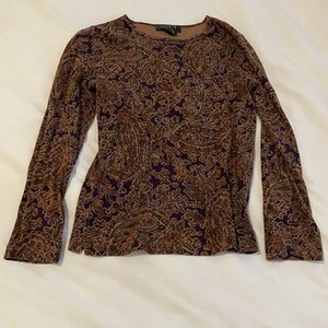 Vintage 90s/2000s Ralph Lauren Petite Paisley Long Sleeve Top - Picture 1 of 8