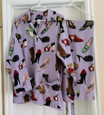 Nick and Nora Nuevo sin Etiquetas Zapatos Vintage Etiqueta Oscura 100% Algodón Franela Pijama Conjunto (Funciona... Foto 1 de 4