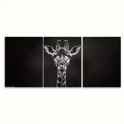 3pcs Monochrome Giraffe Minimalist Animal Metal Print Ready to Hang Art - Image 1 of 4