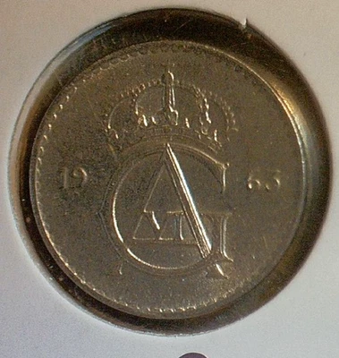 WORLD COIN SALE--1963 SWEDEN  25 ORE-COPPE NICKEL COMPOSITION COIN--KM# 836 - Image 1 of 3