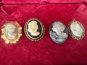 🔴 Italienische KAMEE Halskette Anhänger Brosche Anhänger Natursteine 4 Stück Vintage - Bild 1 von 12