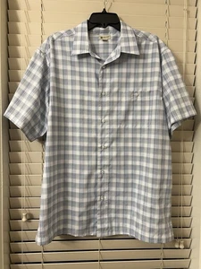 Haggar Herren Hemd mit großer Knopfleiste und Tasche Kurzarm blau kariert Freizeit - Bild 1 von 11