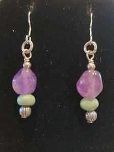 PENDIENTES PERFORADOS ANZUELO DE PEZ 925 ESTERLINA/AMATISTA/TURQUESA 1 1/2" - Imagen 1 de 3
