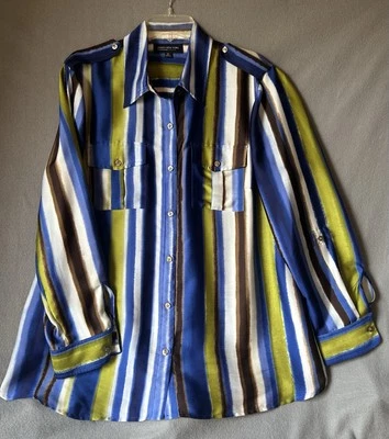 Jones New York Mujer’s 2X Blusa Abotonada Lt Blanco Rayas Manga Larga Azul Blanco Foto 1 de 4