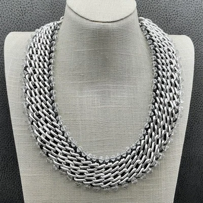 Collar Chico's tono plata cadena varias filas cristal babero collar llamativo para mujer Foto 1 de 4