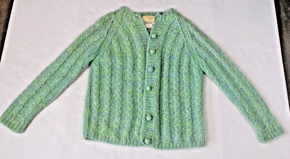 Vintage Cardigan Sweater Imported Sz S 60s Sea Green Blue Mohair Wool Made Italy - Image 1 of 4