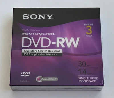 SONY Handycam DVD-RW Discs  1.4GB 30min Single Sided   -PACK  of 3 - SEALED - Image 1 of 3