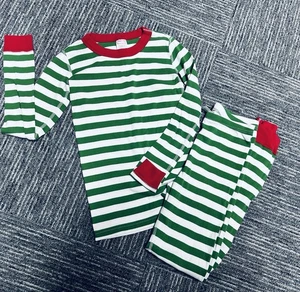 Hanna Andersson Boys Girls Size 140/US 10 Green Stripe Cotton Holiday Pajama Set - Picture 1 of 5
