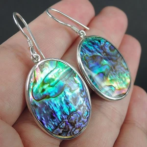 925 Sterling Silver Oval Shaped Natural Paua Abalone Shell Earrings PAE-262 - Picture 1 of 6