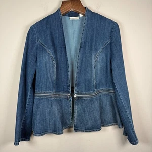 Chaqueta corta Chico's Denim Peplum con cremallera talla 2 grande - Imagen 1 de 9
