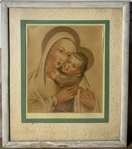 Antique European Original Drawing Pastel Chalk Madonna And Child Signed Framed - Picture 1 of 20