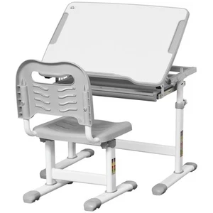 HOMCOM Kids Desk and Chair Set w/ Drawer, Pen Slot Hook - Grey - Picture 1 of 12