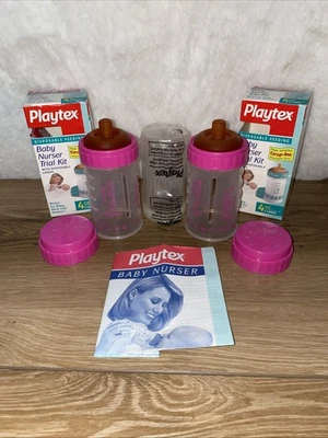 Vintage NEW Playtex Nurser 4oz Kit Baby Bottle Lot Original Drop In Liners Pink - Image 1 of 4