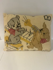"Almohada bordada vintage para perros tocando piano y trompeta rellena 14"" X 11,5""" - Imagen 1 de 7