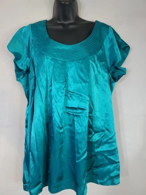 CATO Women's Blouse Solid Emerald Short Sleeve Flutter Round Neck Size 18/20W - Image 1 of 4