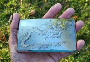EDLES SELTENES UM 1920 chinesisches Export 0,950 massives Silber Oversize Rauch Etui 4,36 ozt - Bild 1 von 12
