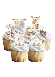 Cake Toppers Neutral Gender Reveal Themed 30 Stand Up Edible Wafer Decorations - Picture 1 of 7