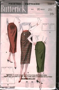 7867 Vintage Butterick Schnittmuster Misses 50er Jahre Wackelrock tailliert 25,5 W - Bild 1 von 2