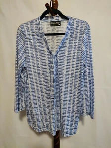 Tango Mango women's size L top gray white print v-neck with tie long sleeves - Picture 1 of 7